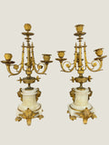 PAIRE DE CANDELABRES EN BRONZE DORE ET ALBATRE - XIXEME